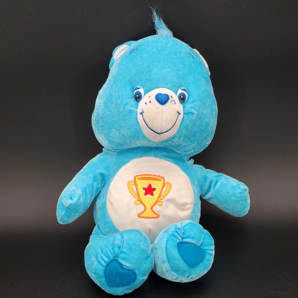 Vintage 2004 Champ Bear Care Bears Blue Trophy Plush 15" Stuffed Animal Toy